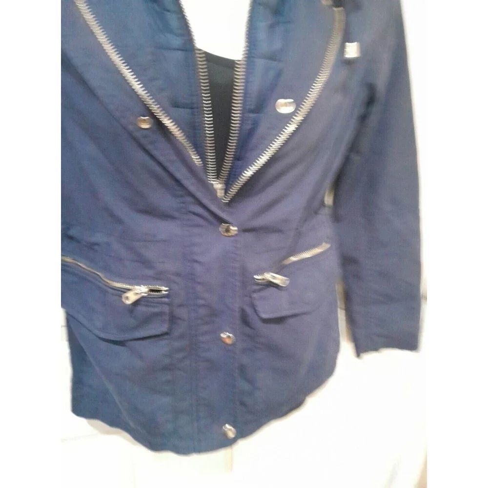 TOPSHOP Women's Navy Blue Hooded Puffer Winter Zip Up Jacket Sz 6